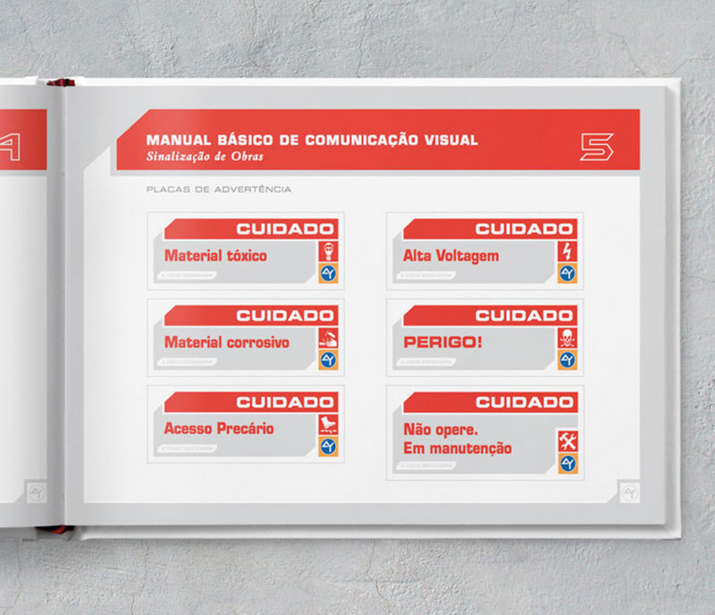 placas advertencia Brand guide comunicação visual de obra construtora A.Yoshii