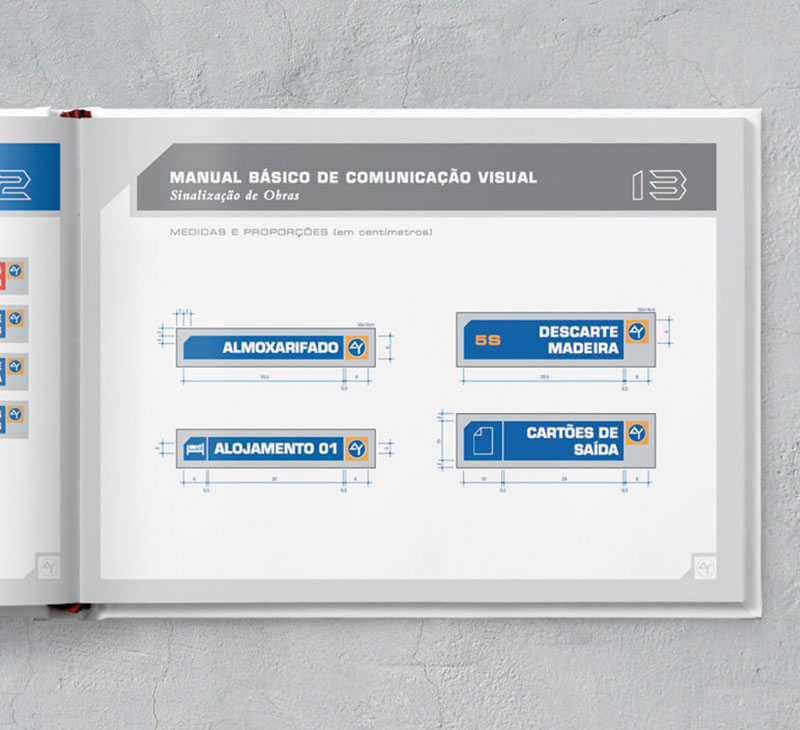 medidas proporções placas identificação Brand guide comunicação visual de obra construtora A.Yoshii
